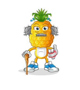 Ananas kafalı karikatür beyaz saçlı yaşlı adam. karakter vektörü