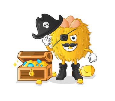 Kuş yuvası korsanı ve hazine maskotu. çizgi film vektörü