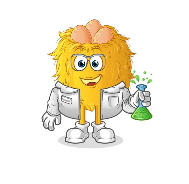 Kuş yuvası bilim adamı karakteri. çizgi film maskotu vektörü