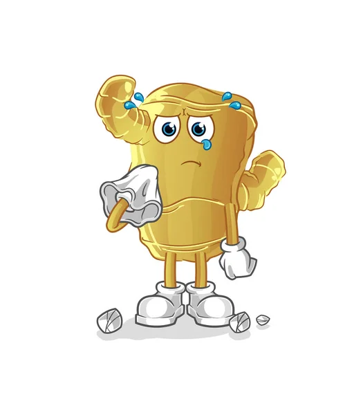 Ginger Llora Con Pañuelo Vector Mascota Dibujos Animados — Archivo Imágenes Vectoriales