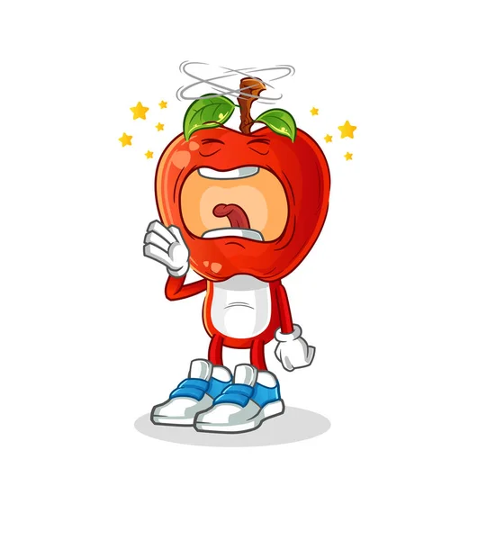 Pomme Tête Dessin Animé Bâillement Personnage Vecteur Mascotte Dessin Animé — Image vectorielle