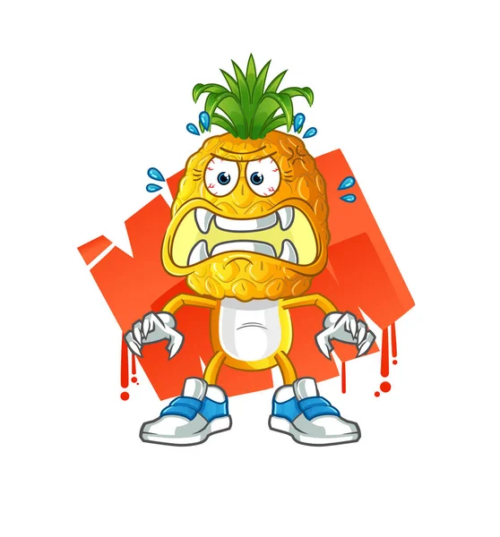 Ananas kafalı karikatür canavar vektörü. çizgi film karakteri