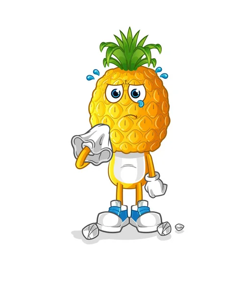 Pineapple Head Cartoon Cry Tissue Cartoon Mascot Vector — Stock Vector