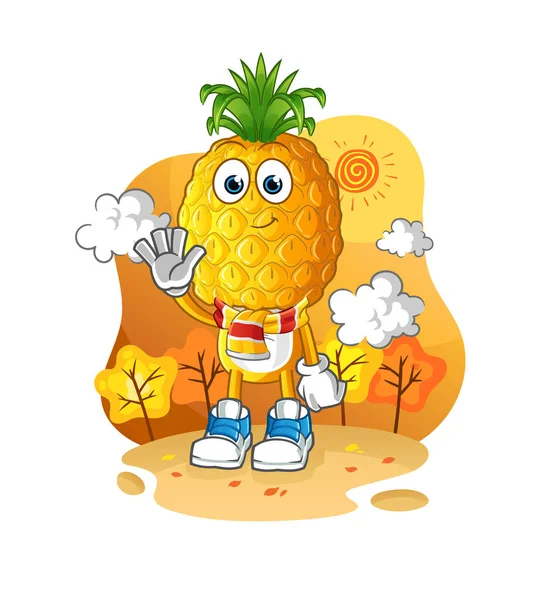 Sonbaharda ananas kafalı çizgi film. çizgi film maskotu vektörü
