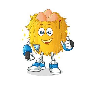 Kuş yuvası robot karakteri. çizgi film maskotu vektörü