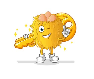 Kuş yuvası anahtar maskotu taşır. çizgi film vektörü