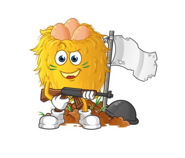 Kuş yuvası ordu karakteri. çizgi film maskotu vektörü