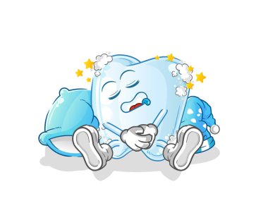 Köpüklü uyuyan bir diş. çizgi film maskotu vektörü