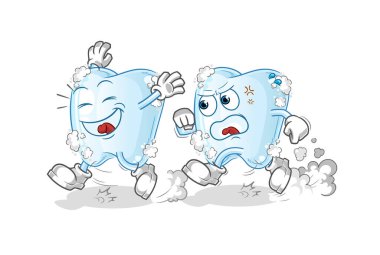 Köpüklü diş kovalamaca çizgi filmi. çizgi film maskotu vektörü