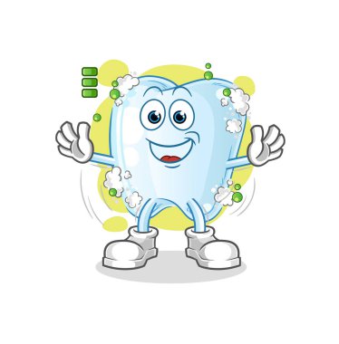 Köpüklü diş ve tam batarya karakteri. çizgi film maskotu vektörü
