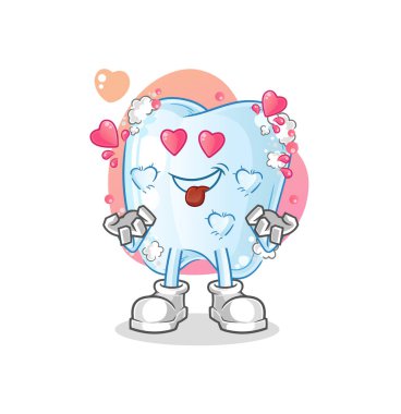 Köpüklü diş, aşk vektörü. çizgi film karakteri