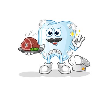 Köpük şefli diş ve et maskotu. çizgi film vektörü