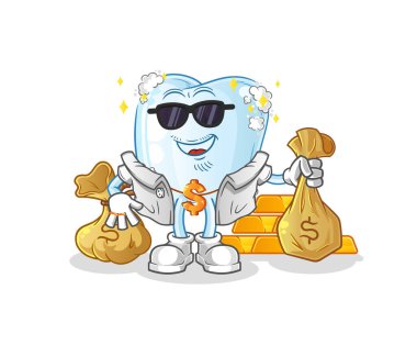 Köpüklü, zengin karakterli bir diş. çizgi film maskotu vektörü