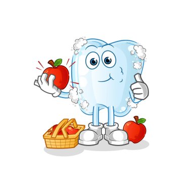 Köpüklü diş elma resmi yiyor. karakter vektörü