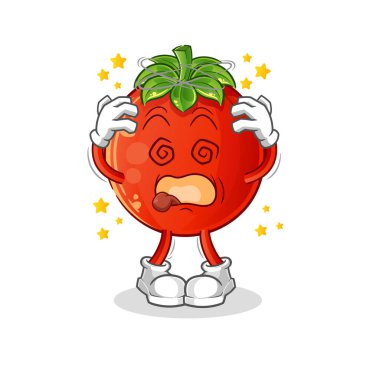 Baş döndürücü domates maskotu. çizgi film vektörü