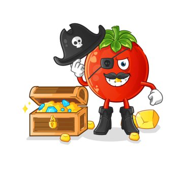 Hazine maskotlu domates korsanı. çizgi film vektörü