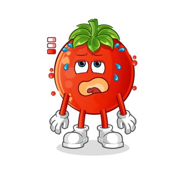 Domates düşük batarya maskotu. çizgi film vektörü
