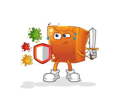 Virüslere karşı tuğla çizgi film. çizgi film maskotu vektörü