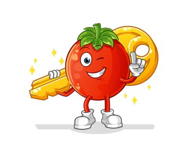 Domates anahtar maskotu taşır. çizgi film vektörü