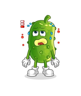 Salatalık düşük batarya maskotu. çizgi film vektörü