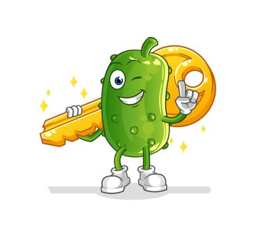 Salatalık anahtar maskotu taşır. çizgi film vektörü