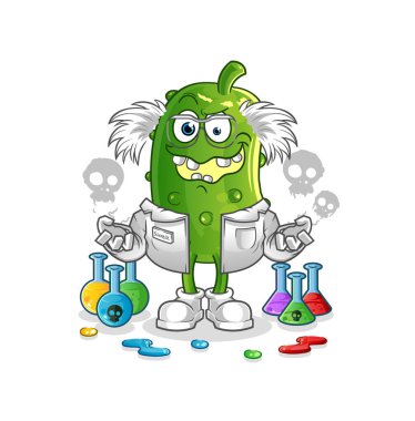 Salatalık delisi bilim adamı çizimi. karakter vektörü