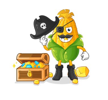 Hazine maskotlu mısır korsanı. çizgi film vektörü