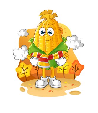 Sonbaharda mısır. çizgi film maskotu vektörü