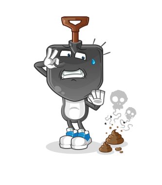 Pis kokulu resimli kürek kafa çizgi filmi. karakter vektörü