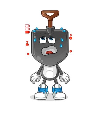 Kürek kafalı çizgi film düşük batarya maskotu. çizgi film vektörü