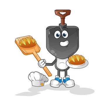 Ekmekli kürek kafalı fırıncı. çizgi film maskotu vektörü