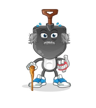 Kürek kafalı karikatür beyaz saçlı yaşlı adam. karakter vektörü