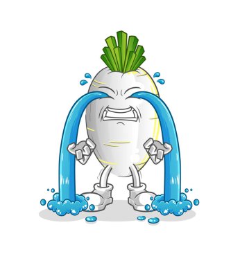 Beyaz turp ağlayan illüstrasyon. karakter vektörü