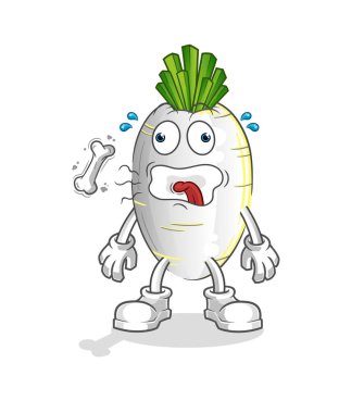 Beyaz turp geğirme maskotu. çizgi film vektörü