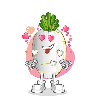 Beyaz turp aşk vektörü. çizgi film karakteri
