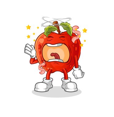 Kurtlu elma esneme karakteri. çizgi film maskotu vektörü