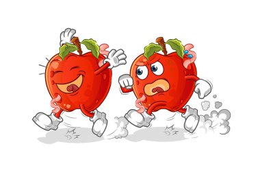 Elma solucanlı kovalamaca çizgi filmi. çizgi film maskotu vektörü