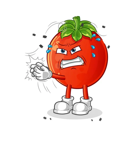 Tomato Swat Fly Caractère Vecteur Mascotte Dessin Animé — Image vectorielle