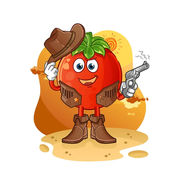Tomato Cowboy Gun Character Vector — Stock Vector