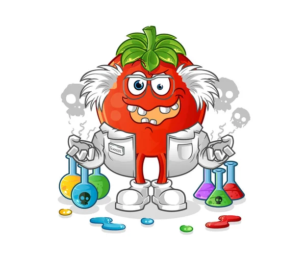 Ilustración Científica Loco Tomate Vector Carácter — Vector de stock