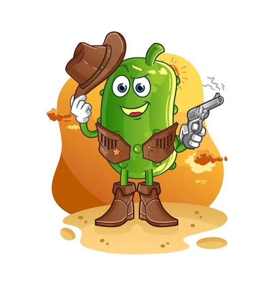 Cucumber Cowboy Gun Character Vector — Stock Vector
