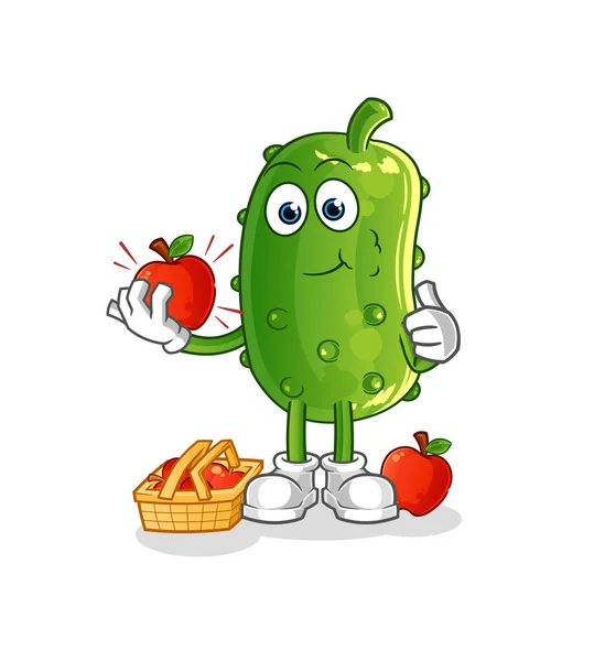 Cucumber Eating Apple Illustration Character Vector — Stock Vector