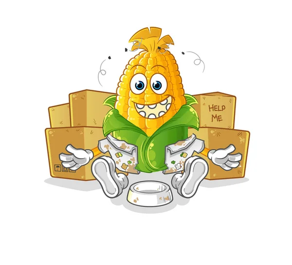 Evsiz bir mısırcı. çizgi film maskotu vektörü