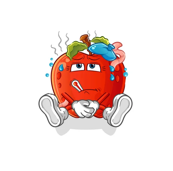 Apfel Mit Wurmkrankem Vektor Zeichentrickfigur — Stockvektor