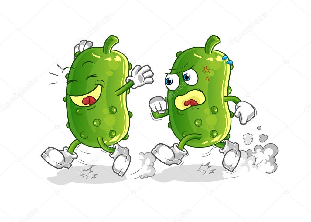 cucumber play chase cartoon. cartoon mascot vector