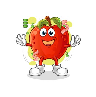 Solucan pil karakteri olan elma. çizgi film maskotu vektörü