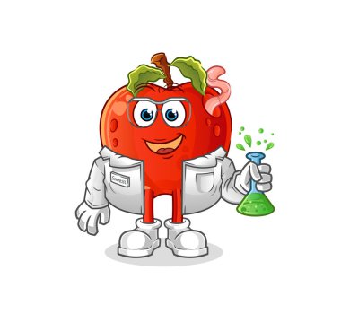 Solucan bilimci karakterli elma. çizgi film maskotu vektörü