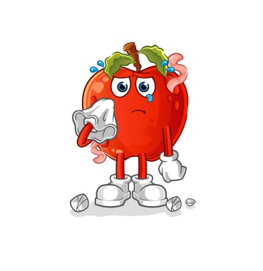 Kurtlu elma mendille ağlar. çizgi film maskotu vektörü