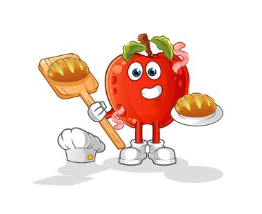 Elma, solucan fırınıyla ekmek. çizgi film maskotu vektörü