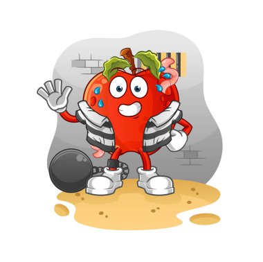 Elma ve solucan suçlusu hapiste. çizgi film karakteri